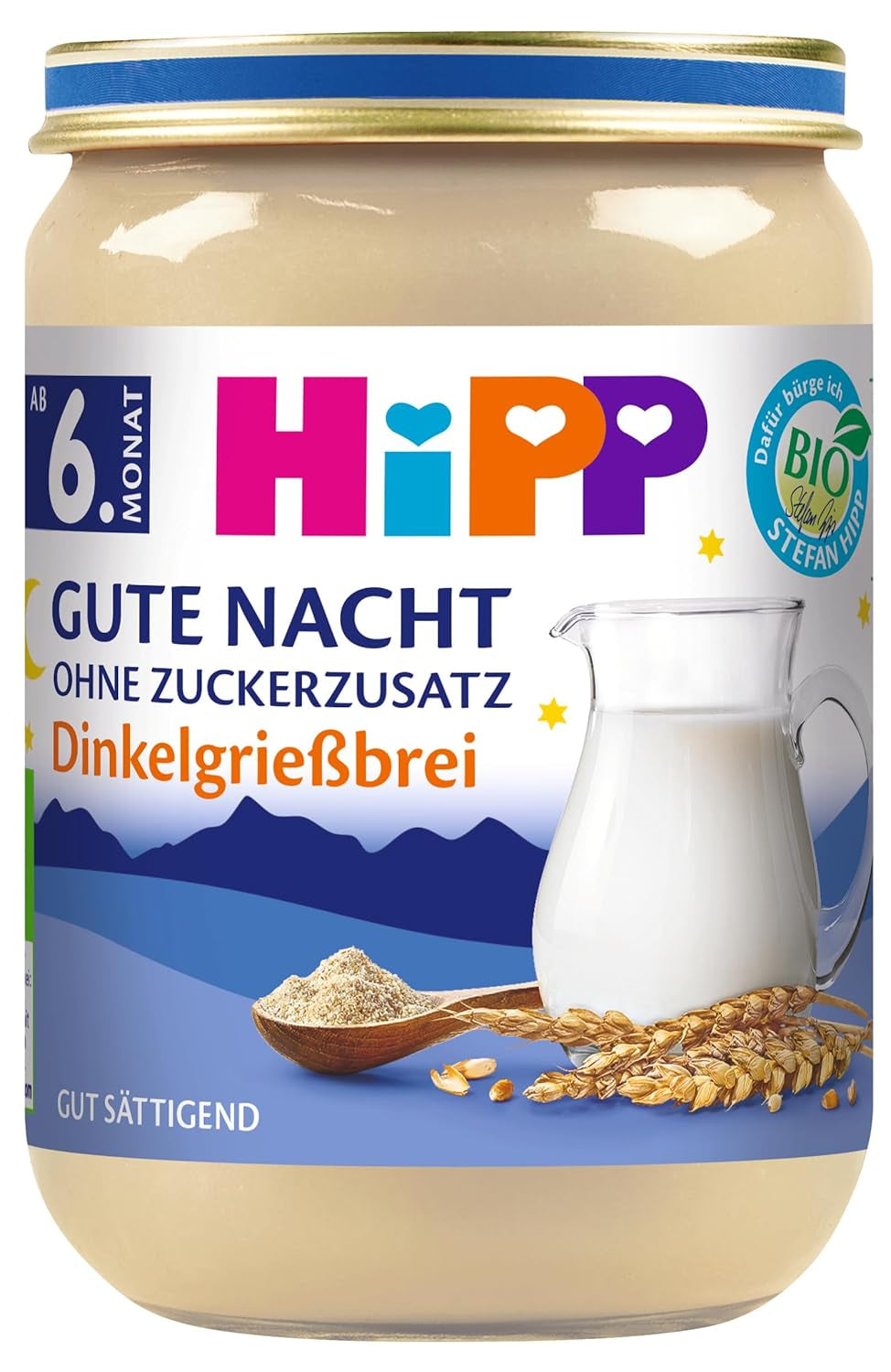 HiPP Organic Good Night bouillie d'épeautre (6 x 190g), nourriture pour bébé à partir de 6 mois, sans sucre ajouté, très nourrissante, meilleure qualité biologique