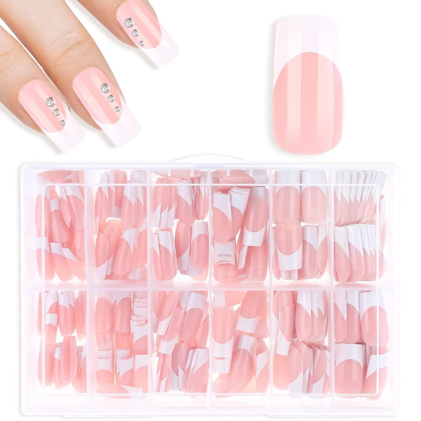 360pcs bouts d'ongles adhésifs pour ongles artificiels avec boîte de rangement et lime à ongles (rectangulaire)