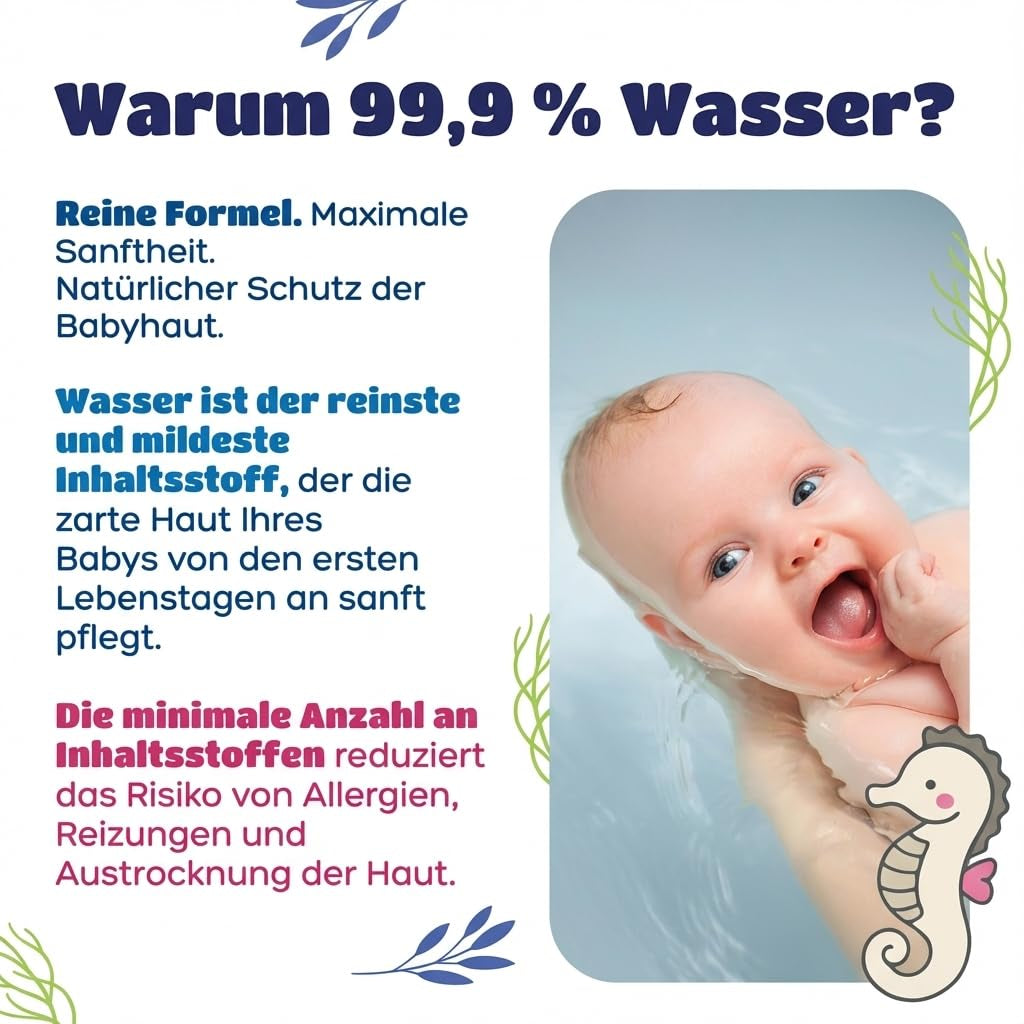 Lingettes humides Kindii Water Care - Lingettes Aqua Baby - 100 % viscose, 99,9 % eau, extrait de pamplemousse, taille écharpe 150 x 200, 100 % biodégradables, sans plastique, lingettes nettoyantes pour peaux sensibles