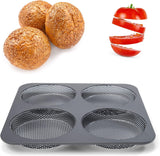 Hamburgerbrötchen, Perforiert, Antihaftbeschichte, 4 Runde Mulden Mit Je 12 Cm, Pfannengröße 28 X 28 Cm, 2.5 Cm Tief, Mittelgroß, Schwarz Moules et plaques pour la pâtisserie Naty Shop