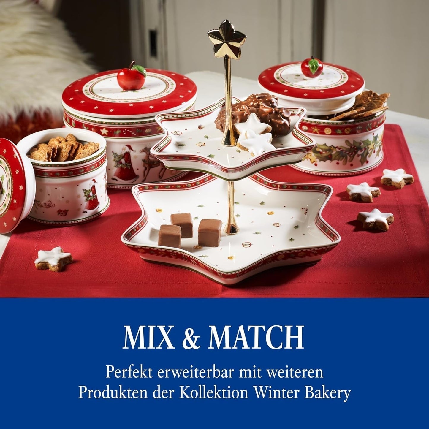 Villeroy & Boch - Petite boîte de rangement Winter Bakery Delight, boîte à biscuits de Noël en céramique, boîte de Noël, boîte à biscuits, boîte à biscuits, boîte en céramique avec couvercle, boîte à bonbons, boîtes de conservation en porcelaine premium Naty Shop