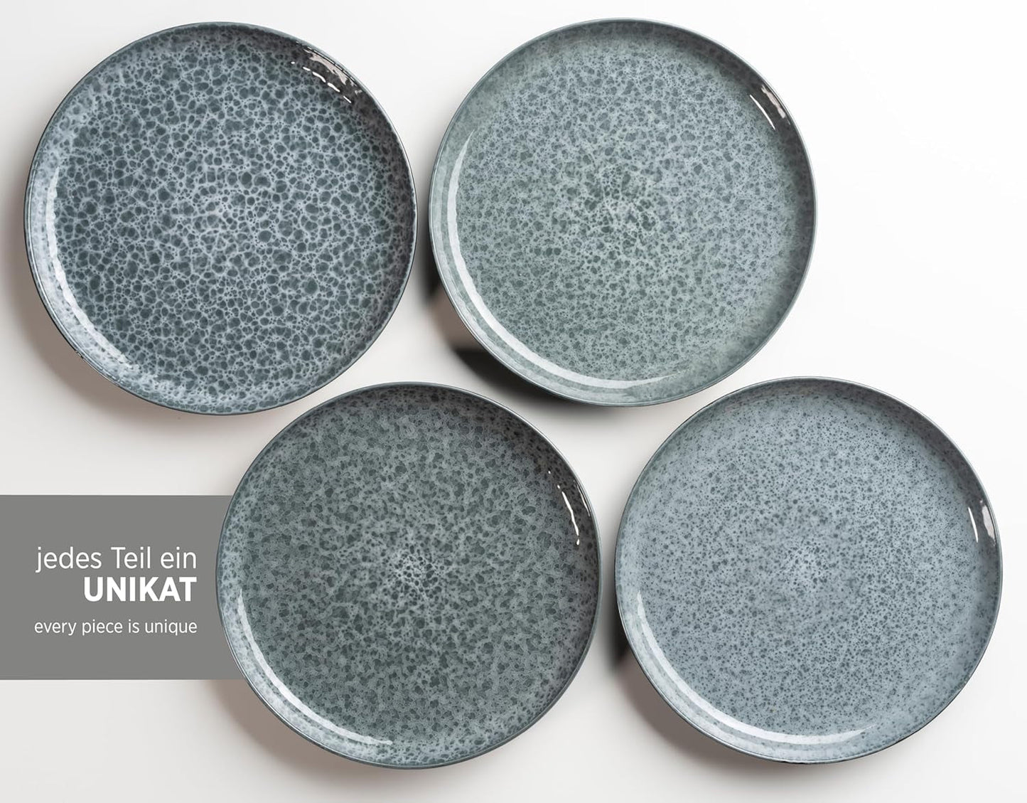 MÄSER 934110 Série Filippa, Service de table en céramique pour 4 personnes, Service de table combiné moderne avec 16 pièces ; Assiettes, bols et tasses à glaçage réactif vert et noir, Grès, Vert
