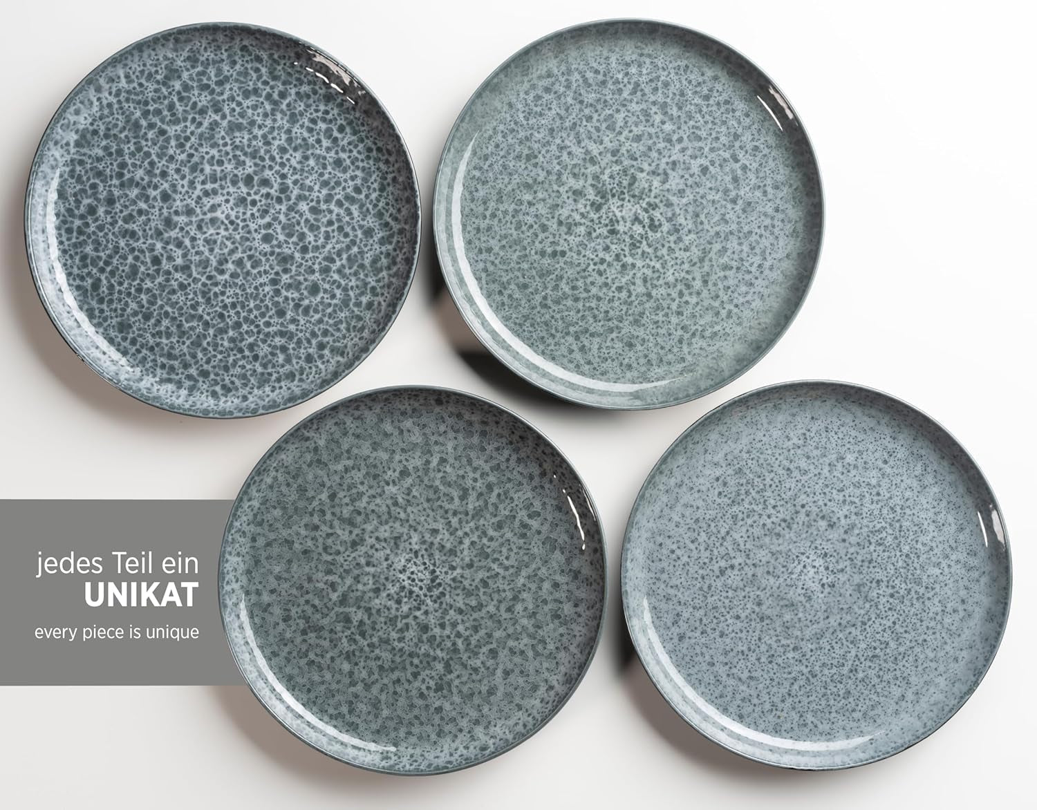 MÄSER 934110 Série Filippa, Service de table en céramique pour 4 personnes, Service de table combiné moderne avec 16 pièces ; Assiettes, bols et tasses à glaçage réactif vert et noir, Grès, Vert