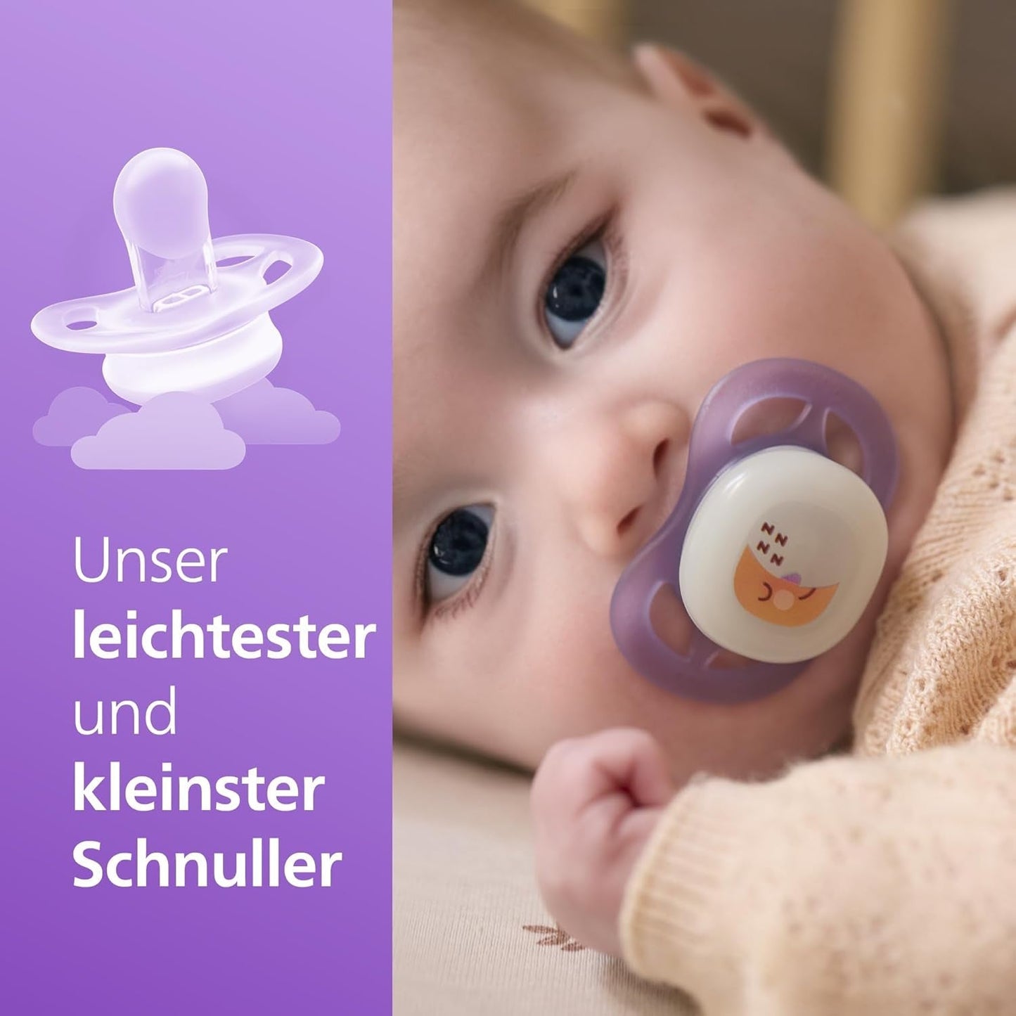 Philips AVENT Ultra Start Night Sucette, Sucette orthodontique pour nouveau-nés, Brille dans le noir, Sans BPA, avec récipient de stérilisation, Lot de 2, Lune, Étoile, SCF075/07