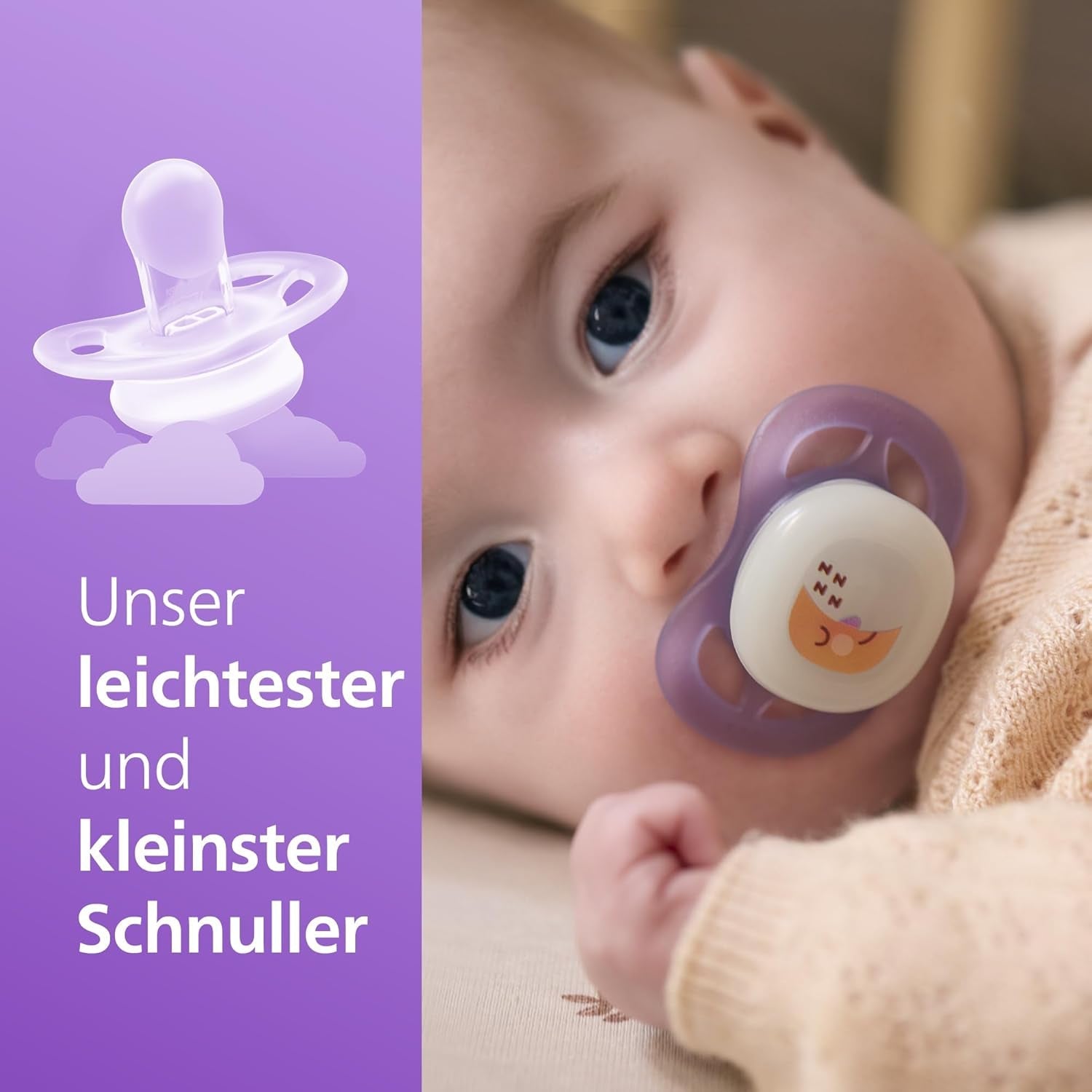 Philips AVENT Ultra Start Night Sucette, Sucette orthodontique pour nouveau-nés, Brille dans le noir, Sans BPA, avec récipient de stérilisation, Lot de 2, Lune, Étoile, SCF075/07