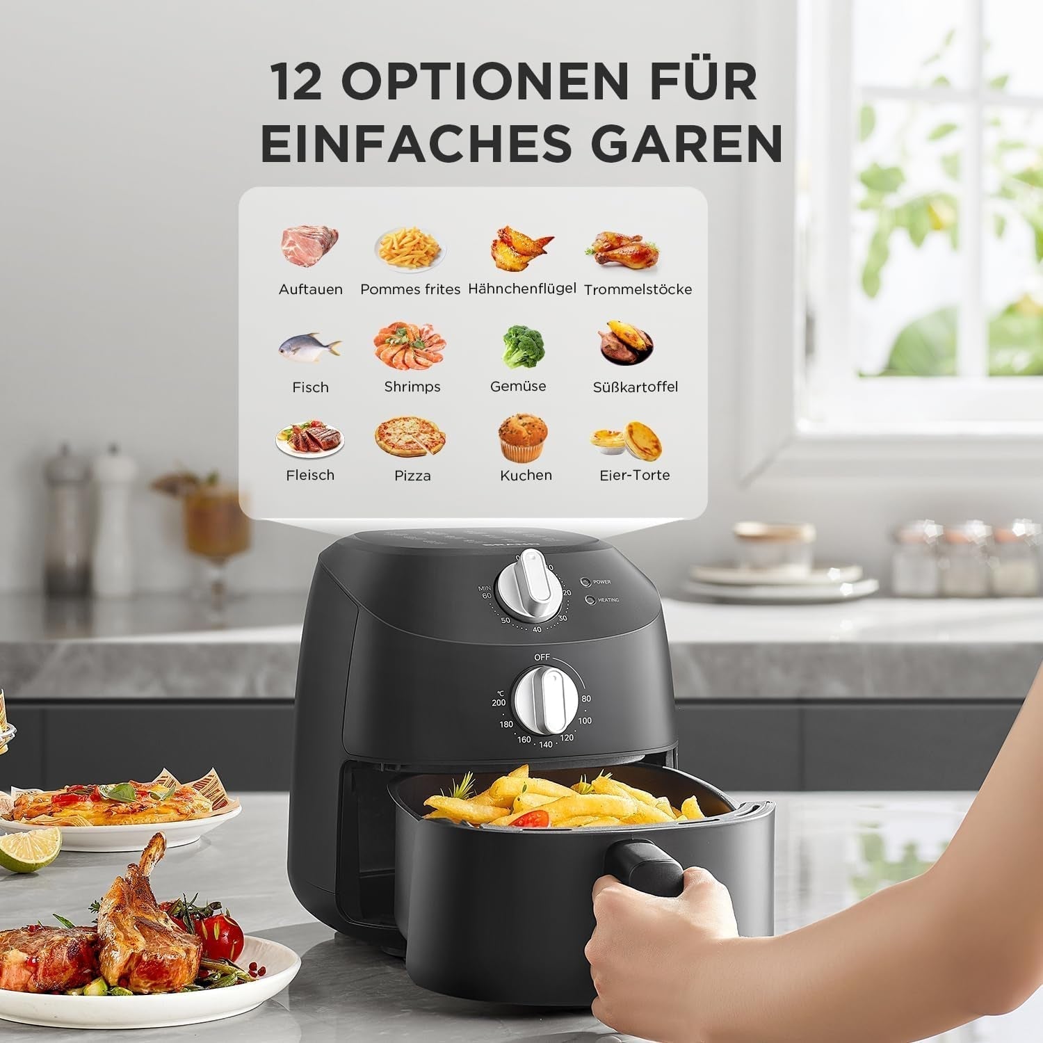 Friteuse à air chaud Midea 2L, friteuse à air 1150W, sans huile, friteuse à air chaud, fonction d'arrêt automatique électroménager Naty Shop