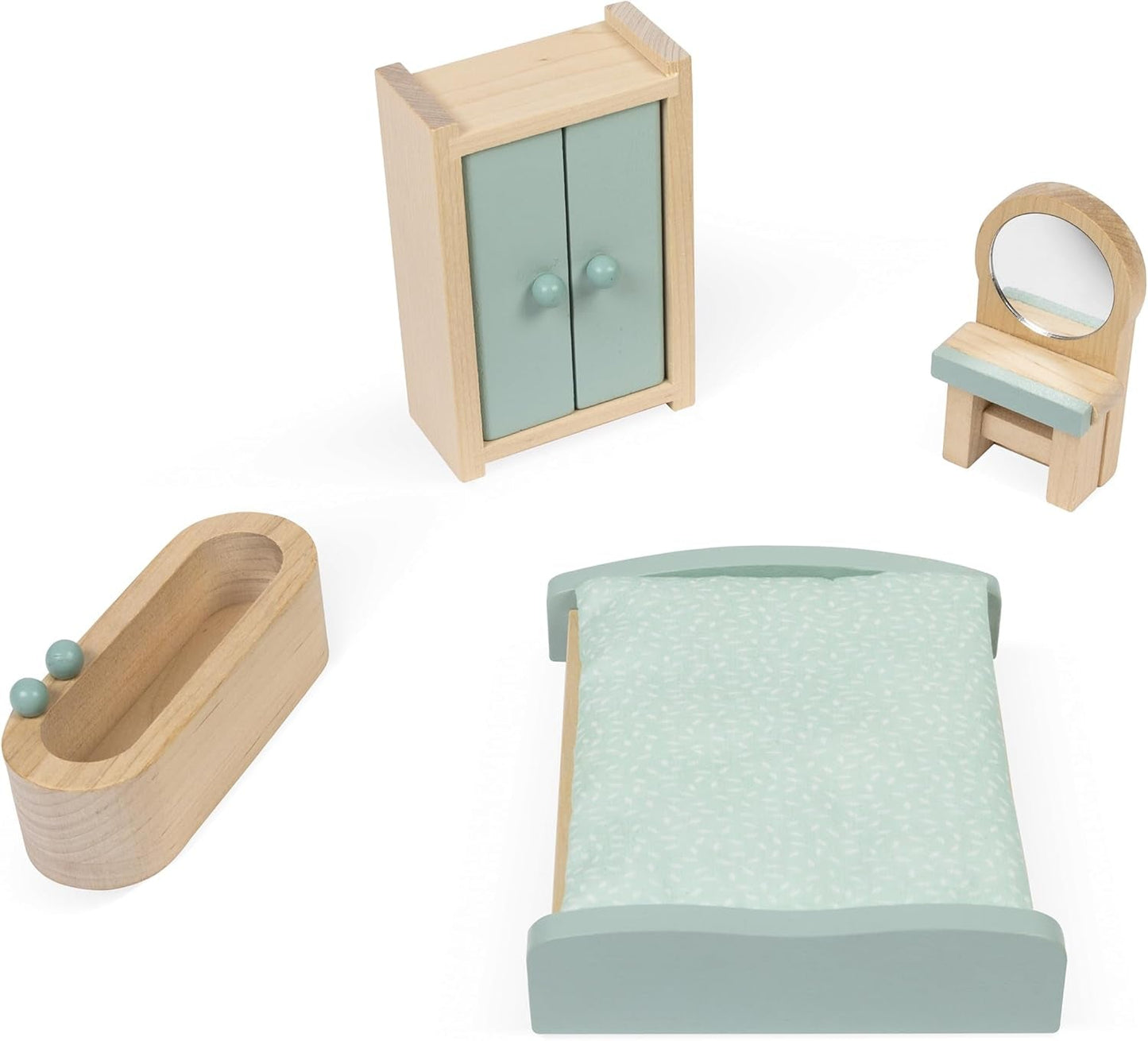 Janod - Ma première maison de poupée en bois - 10 accessoires - Meubles de poupée - Portes magnétiques et toit amovible - Jouet en bois certifié FSC - 3 ans et plus