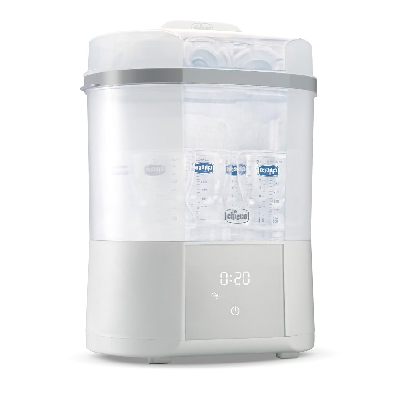 Chicco Stérilisateur modulaire avec fonction de séchage, stérilisateur pour biberons, anneau de dentition et tétine avec arrêt automatique, passe au micro-ondes, convient pour stériliser jusqu'à 6 biberons de 330 ml