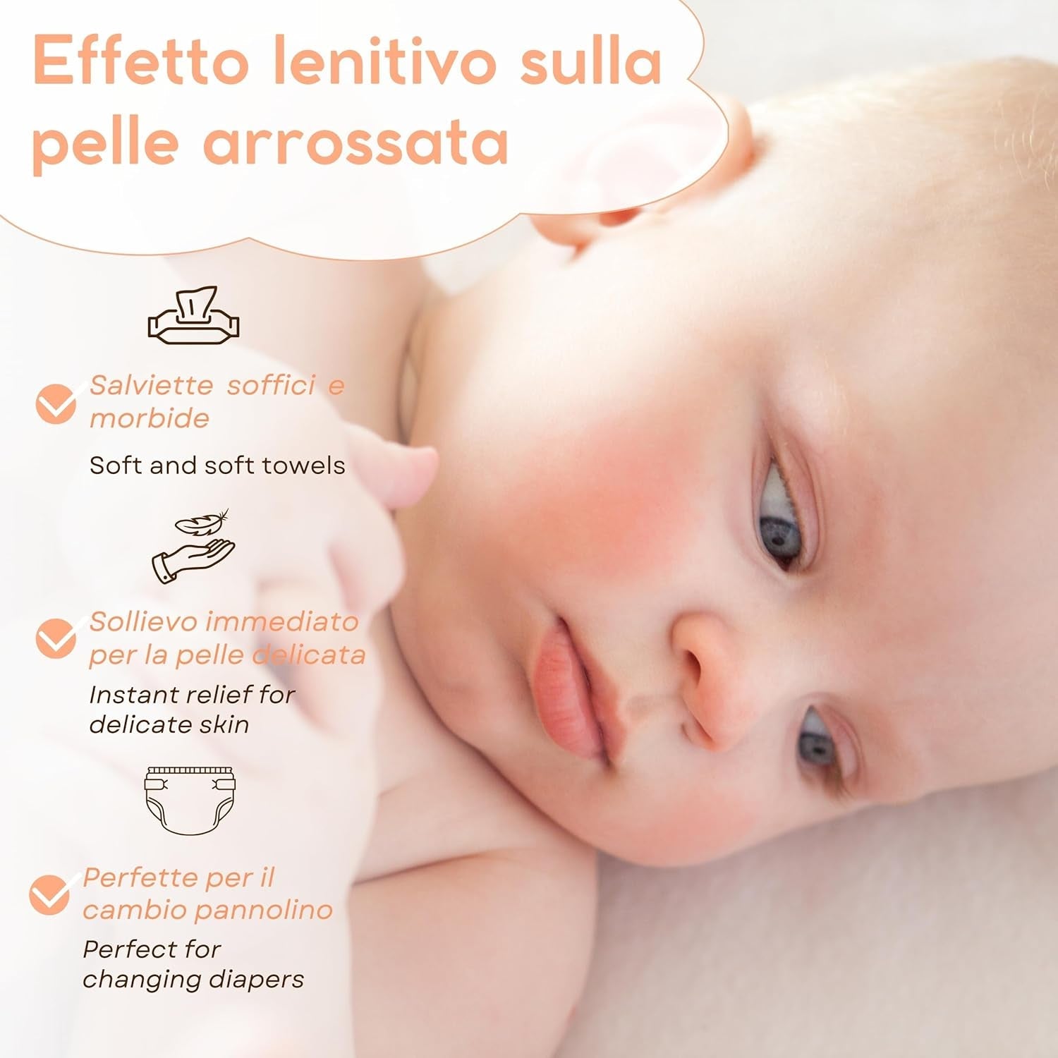 Lingettes pour bébé avec talc pour peaux sensibles, sans alcool, respectueuses de la peau, pH 5,5, légèrement parfumées, 1200 unités (paquet de 12)