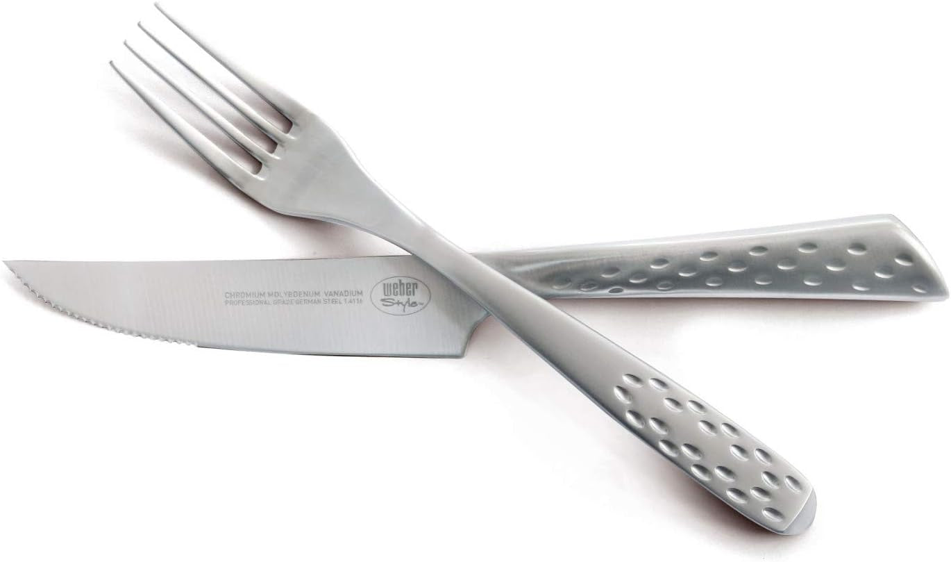 Service à steak Weber Deluxe, 6 pièces, design monobloc en acier inoxydable, poignée ergonomique extra tranchante Cuisine Naty Shop