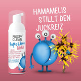 Mousse à fond souple PopoLino Baby au lieu de lingettes humides pour bébé. Mousse nettoyante cosmétique vegan et naturelle ! Mousse inférieure à l'aloe vera, à l'hamamélis, à la bergamote et à la vitamine E. Rend les fesses et l'environnement heureux.