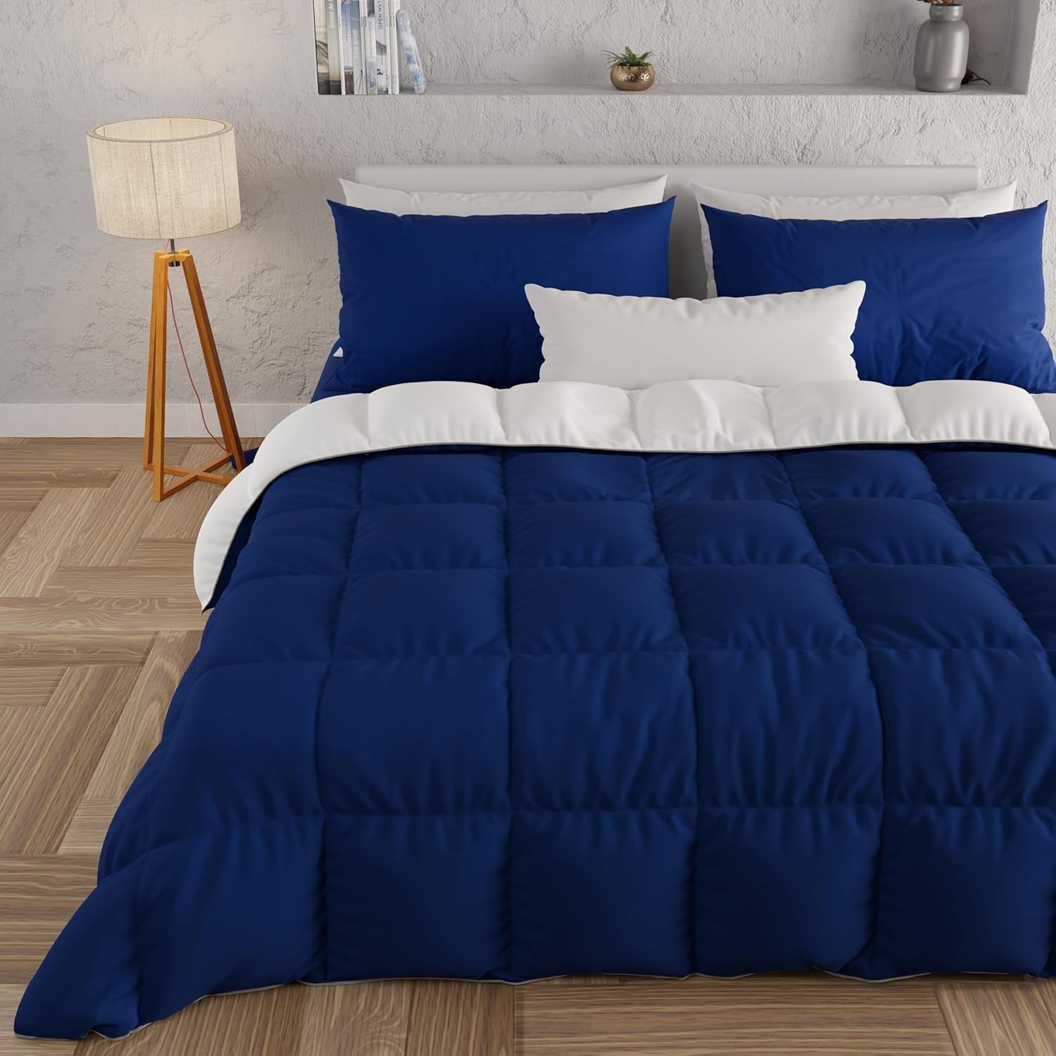 PETTI Artigiani Italiani - Couette d'hiver pour lit double, maxi, monochrome, double face, blanc, gris, 100% Made in Italy Couettes et couettes Naty Shop Bleu nuit Blanc Una Piazza E Mezza