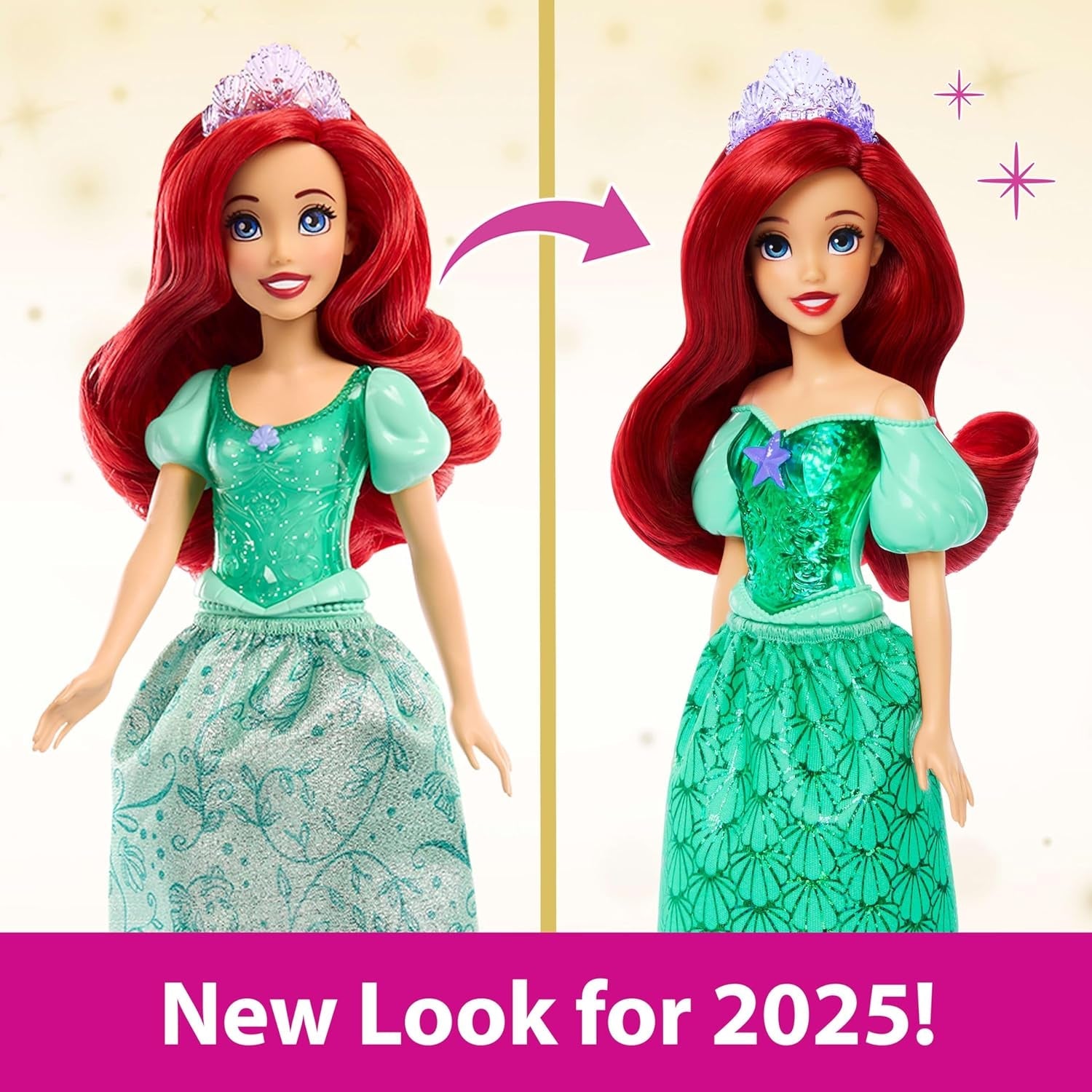 Mattel Disney Princess Ariel Poupée, cheveux longs, positionnables, chaussures et bandeau amovibles, cadeaux Disney, jouet pour 3 ans et plus, HLW10