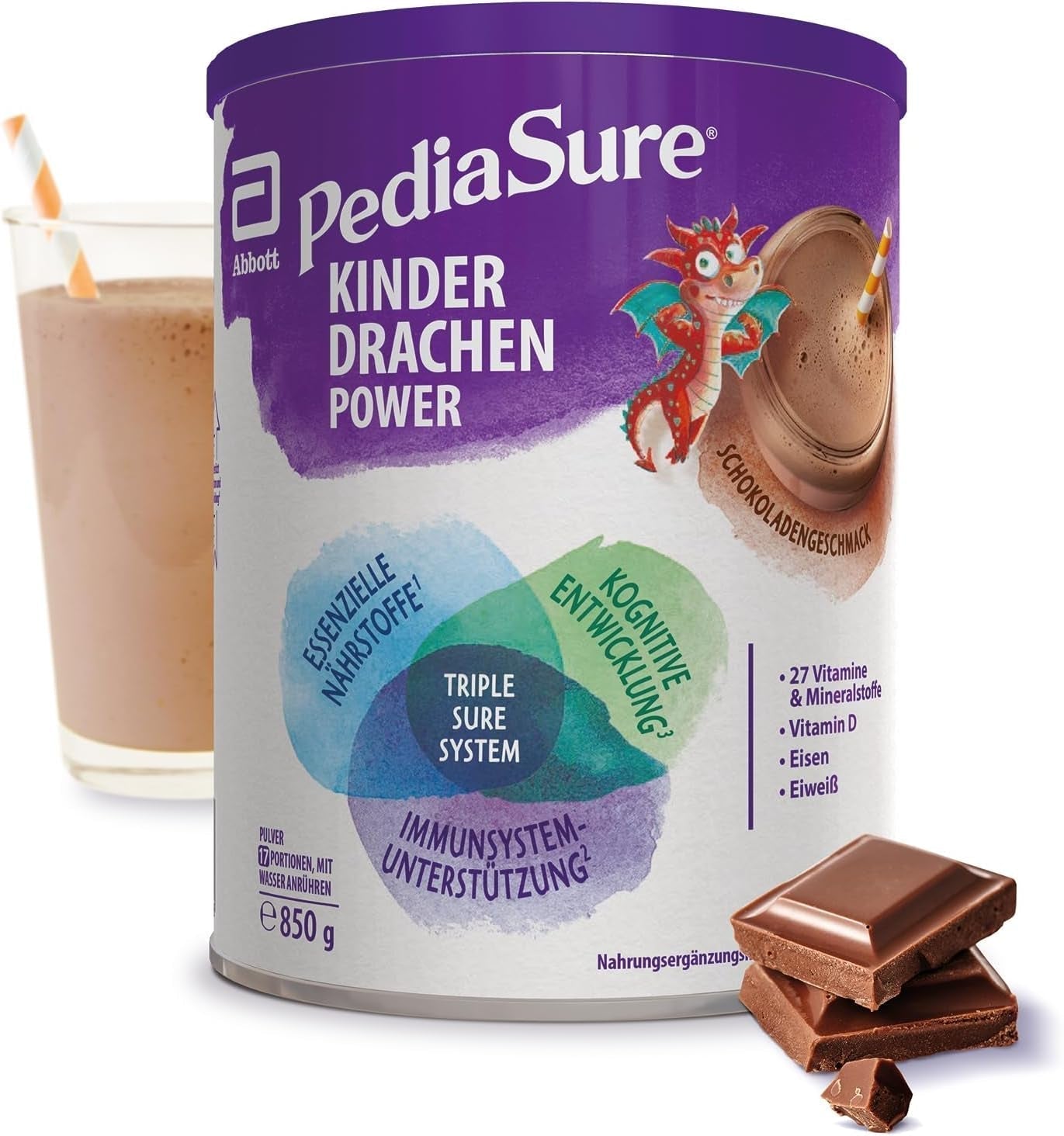 Pediasure Dragon's Power, Complément nutritionnel pour enfants à partir de 1 an, 27 vitamines et minéraux Naty Shop Chocolat
