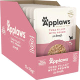Applaws Nourriture humide naturelle de qualité supérieure pour chats, filets de thon avec crevettes du Pacifique en soupe, sachets de 70 g (12 x 70 g)