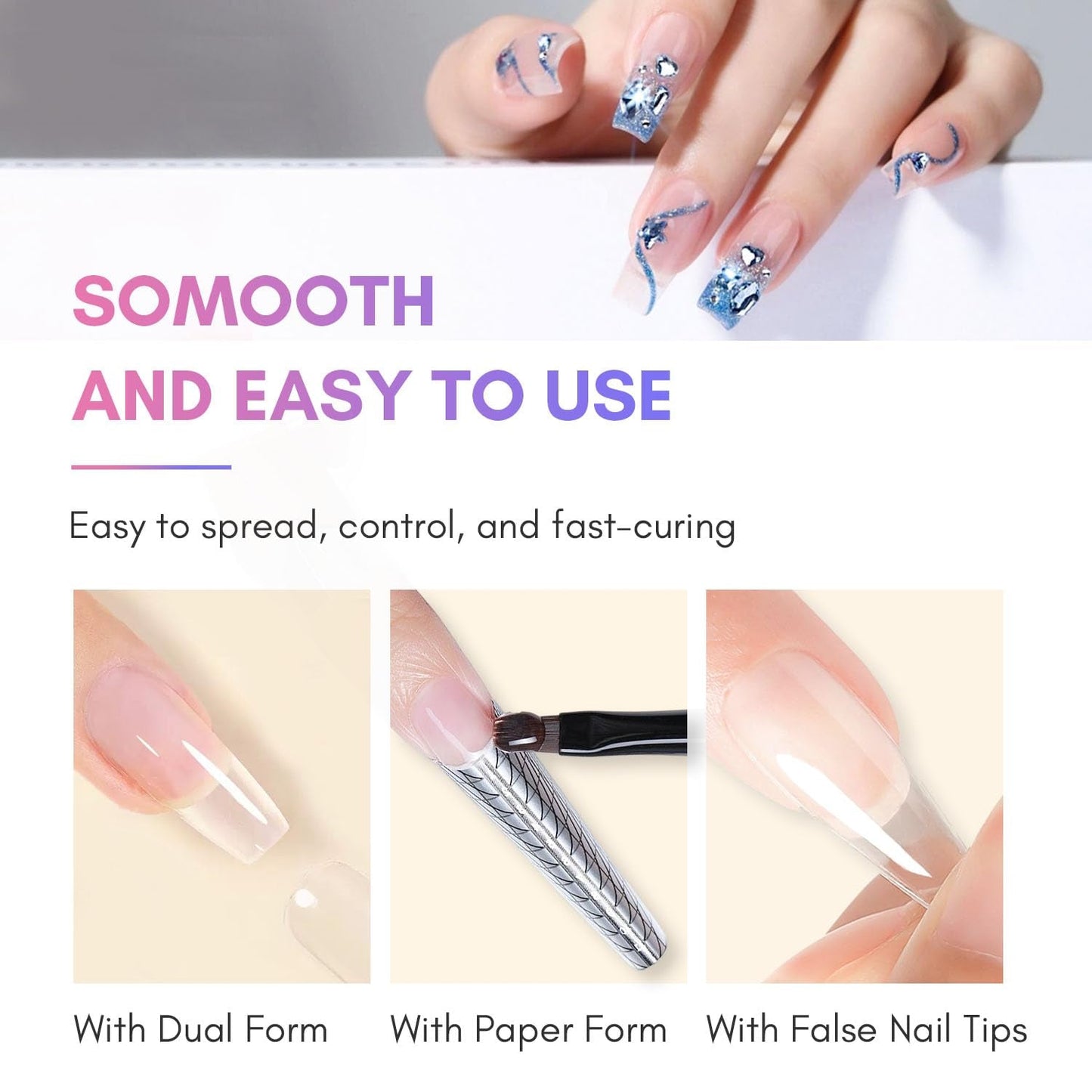 Makartt Poly Nail Extension Gel - 50 ML Extension Builder Acrylique Poly Nail Aufbaugel Extender Gel pour Gel Nägel pour Nagelverlängerung, Nagelstärkung, Nail Art Décoration(Transparent)