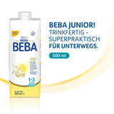 BEBA Junior Boisson lactée prête à boire 1-3 ans, avec HMO, teneur en protéines adaptée à l'âge, sans huile de palme, sans huile de poisson, nourriture pour tout-petits, paquet de 12 (12 x 500 ml)
