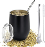 Tasse Mate moderne 340 ml, ensemble de tasses isothermes à double paroi en acier inoxydable Yerba Mate, tasse à thé Mate avec couvercle sans BPA, bombillas et brosse de nettoyage (argent)