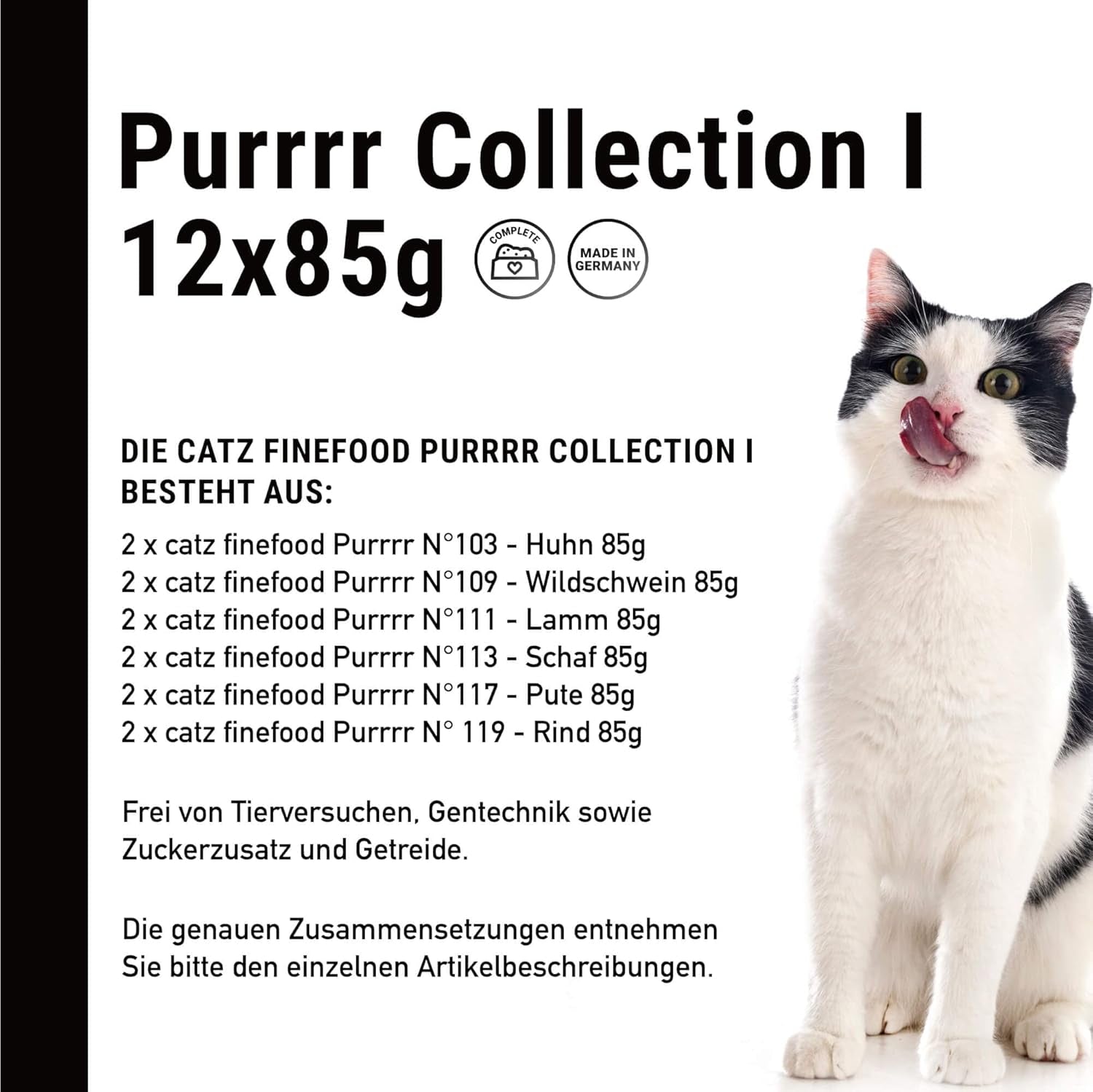 Catz Finefood Purrrr Collection I - Nourriture humide monoprotéinée pour chats - Sans céréales, sans sucre, hypoallergénique - Haute teneur en viande - Multipack de nourriture humide pour chats - En sachets, 85 g (12 paquets)