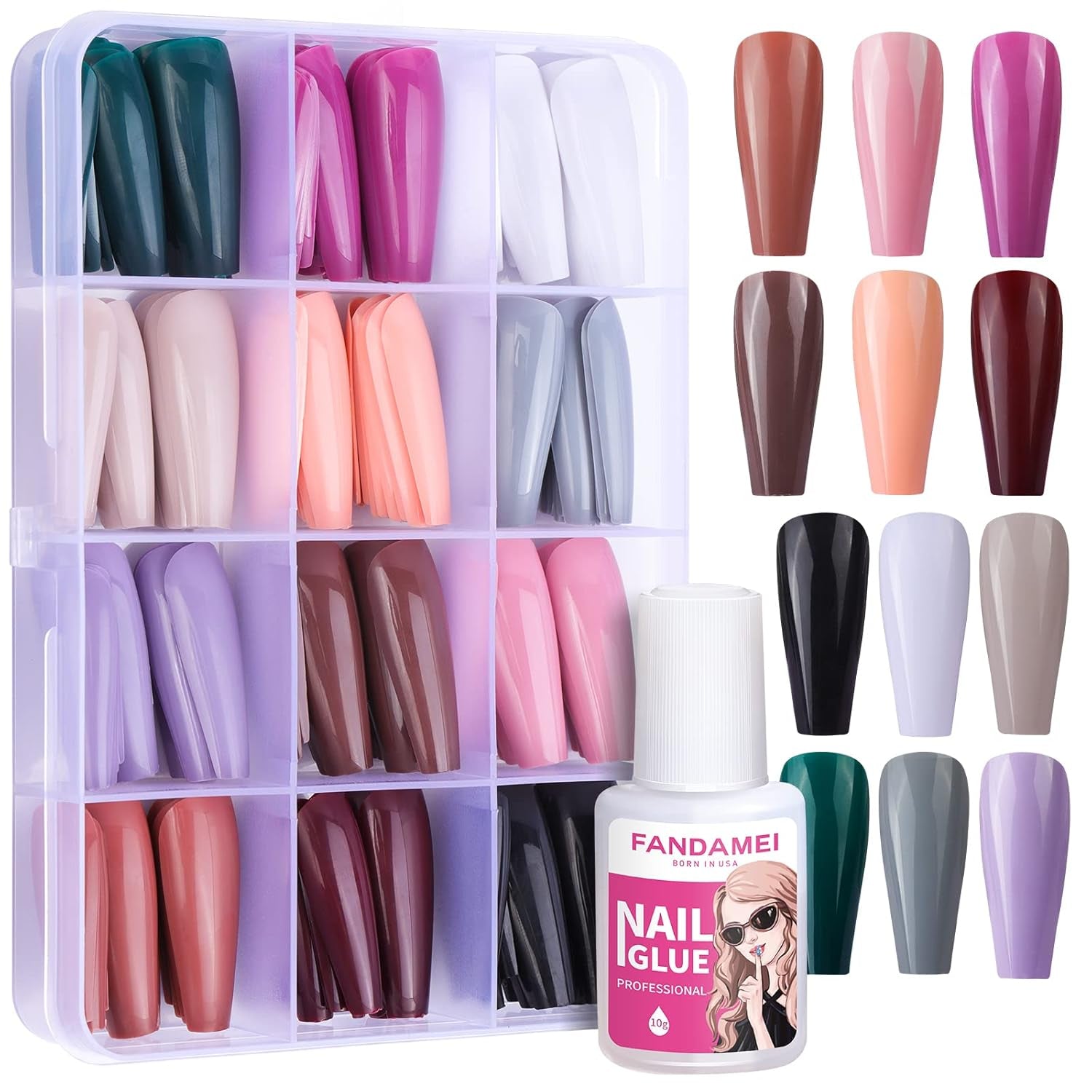 FANDAMEI 12 couleurs 288 pièces faux ongles lisses longue ballerine cercueil faux ongles acrylique ongles conseils longue ballerine faux ongles