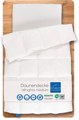 Allnights Couette Medium Couette 135 x 200 100 % plumes et duvet neufs, hypoallergénique, lavable jusqu'à 60 °C, fabriquée en Allemagne, blanc Naty Shop Couettes et couettes 135 x 200 cm, classe de chaleur moyenne.
