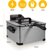 Friteuse Tristar, 1 grand panier et 2 petits paniers, thermostat réglable, zone de refroidissement, 5 litres, 2000 W, FR-6949 Électroménager Naty Shop