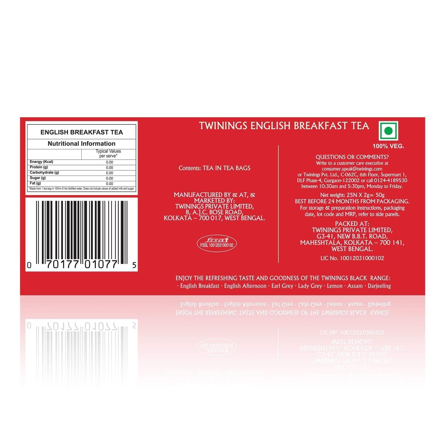 Thé Noir Twinings English Breakfast 50 g, 25 sachets de thé, thé noir ample, rond et fort issu des meilleures plantations de thé du Sri Lanka et d'Inde. Thé noir Paquet de 1 (1 x 50 g)