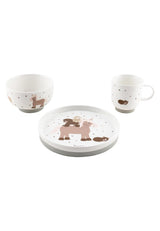 Sterntaler Service de table en porcelaine au design rustique – Service de table avec base en silicone antidérapante et amovible – Vaisselle pour bébé et enfant avec assiette, bol de 400 ml et tasse de 200 ml, blanc