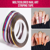 FANDAMEI Nail Art Brush Set, 15 pièces de pinceaux pour pinceaux à ongles en gel, 5 pièces de stylos à points, 10 rouleaux de pinceaux à bandes, des pinceaux à strass, des paillettes ultra fines pour vernis à ongles