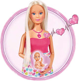 Simba 105733480 - Sac à dos pour bébé Steffi Love, poupée enceinte avec bébé et superbes sons, accessoires pour bébé et porte-bébé, poupées Naty Shop roses