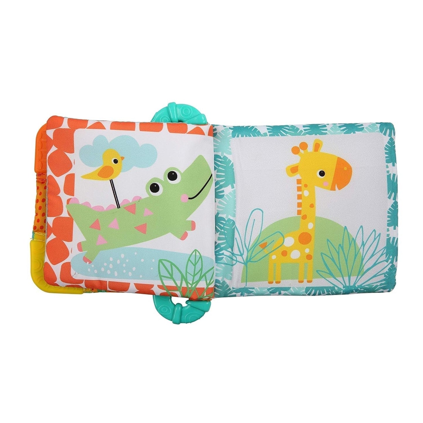 Bright Starts, Teethe & Read, Livre en tissu à hochet, jouet à saisir et livre d'images d'animaux en tissu, livre à hochet, anneau de dentition, gencives apaisantes, jouet pour bébés et tout-petits de 3 mois Jouets pour bébés Naty Shop
