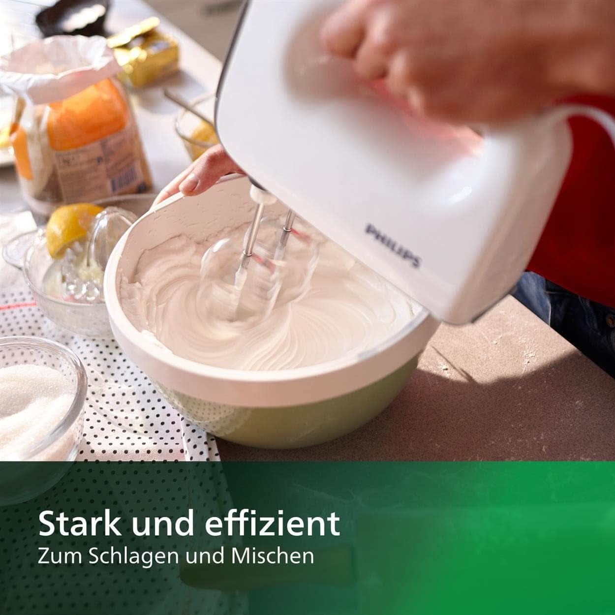 Philips Batteur à main, 450 W, 5 Geschwindigkeiten plus Turbo, Weiß/Grau (HR3741/00) Cuisine Naty Shop