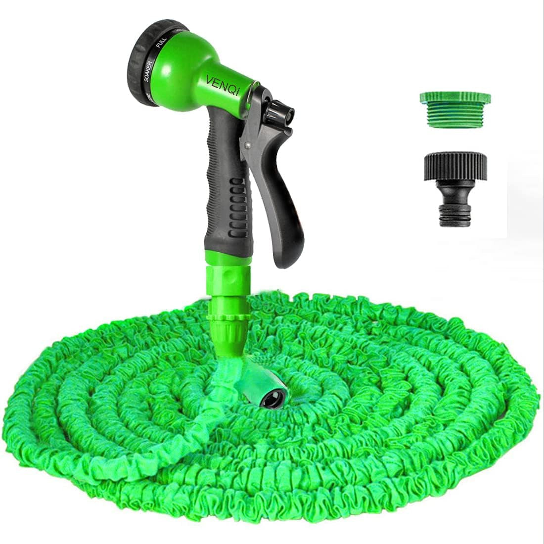 Tuyau d'arrosage extensible de 30 m, tuyau d'eau flexible de 100 pieds avec buse de pulvérisation à 8 jets, tuyau robuste rétractable étanche avec connecteurs 3/4" et 1/2" (30 m, vert)