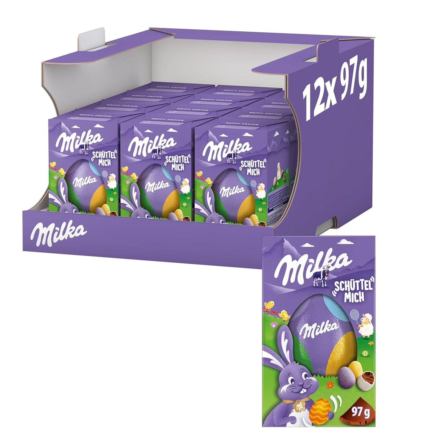 Milkshake Me Egg – œuf en chocolat fourré de mini œufs colorés en chocolat au lait alpin – 97g