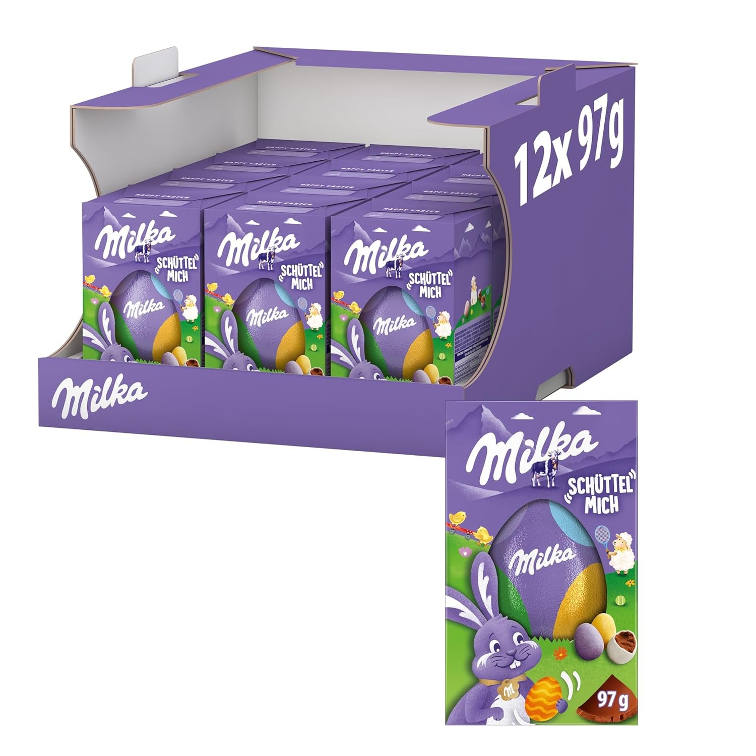 Milkshake Me Egg – œuf en chocolat fourré de mini œufs colorés en chocolat au lait alpin – 97g