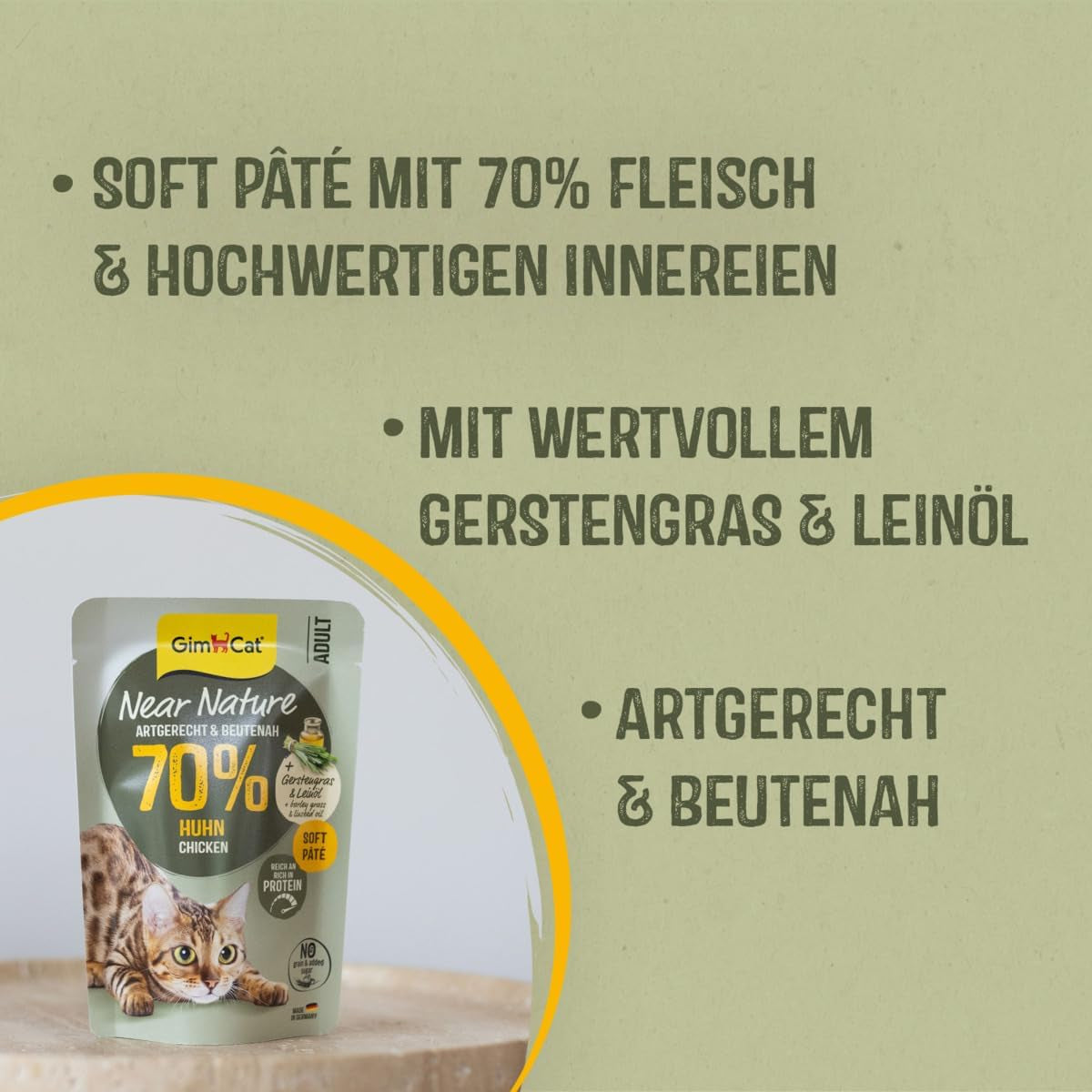 GimCat Near Nature Trial Mix 12 Pack - Aliment humide sans céréales pour chats à partir de 7 mois avec une recette adaptée à l'espèce et à la proie - 12 sachets (12 x 85 g)