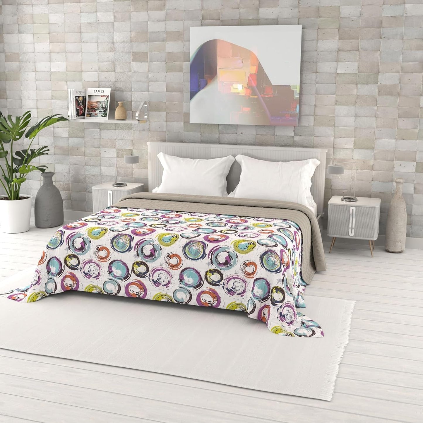 Couette d'été imprimée fantaisie, rembourrage en polyester, pétales, 260 x 270 cm.