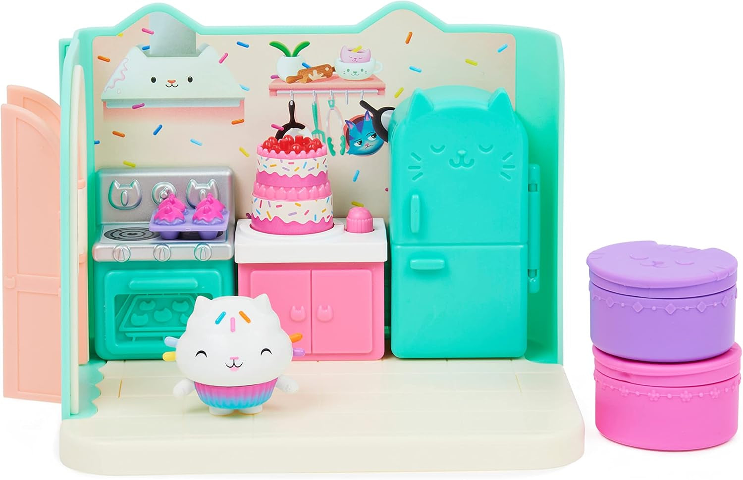 Gabby's Dollhouse, ensemble de jeu Purific Pool Party avec figurines Gabby et suricate et chambre de luxe, Cakey Baking, Cakey Kitchen