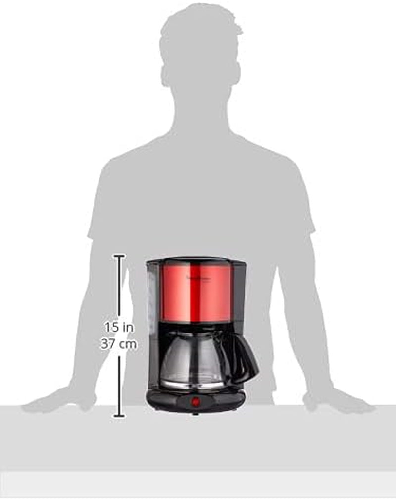 Machine à expresso Subito avec filtre, carafe en verre, 10-15 tasses, capacité 1,25 L, fonction d'arrêt automatique, filtre amovible, indicateur de niveau d'eau, acier inoxydable, rouge/noir, FG360D