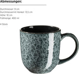 MÄSER 934110 Série Filippa, Service de table en céramique pour 4 personnes, Service de table combiné moderne avec 16 pièces ; Assiettes, bols et tasses à glaçage réactif vert et noir, Grès, Vert