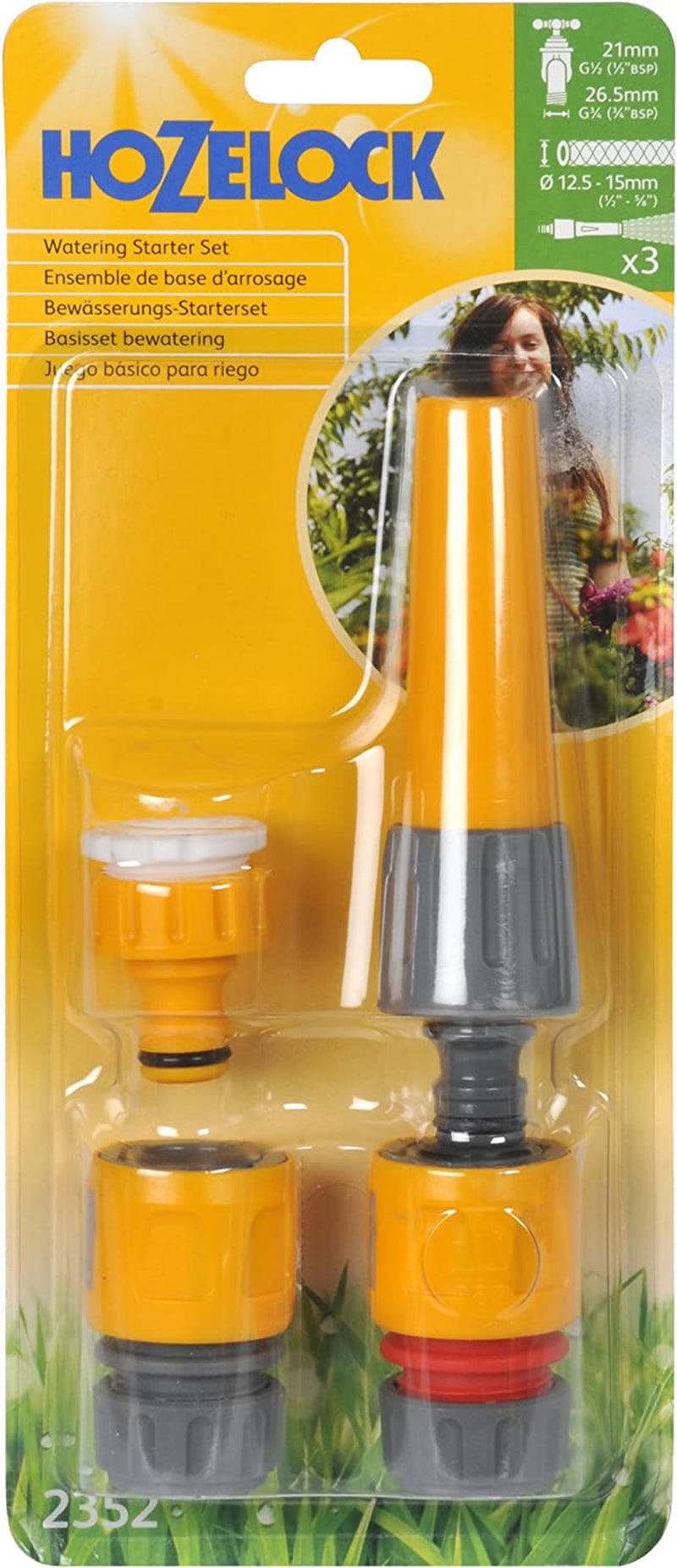 HOZELOCK - Jeu de buses de pulvérisation Classic Ø 12,5 - 15 mm (1/2"- 5/8") : Kit de démarrage avec tous les raccords nécessaires, 1 buse de pulvérisation, idéal pour toutes les tâches d'irrigation, 1 raccord Aquastop [2352P0000]