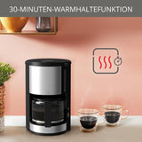 Krups KM3210 Pro Aroma Plus Machine à expresso, 10 tasses, 1,25 L, maintien au chaud pendant 30 minutes, fenêtre de niveau d'eau visible, système anti-goutte, noir avec applications en acier inoxydable