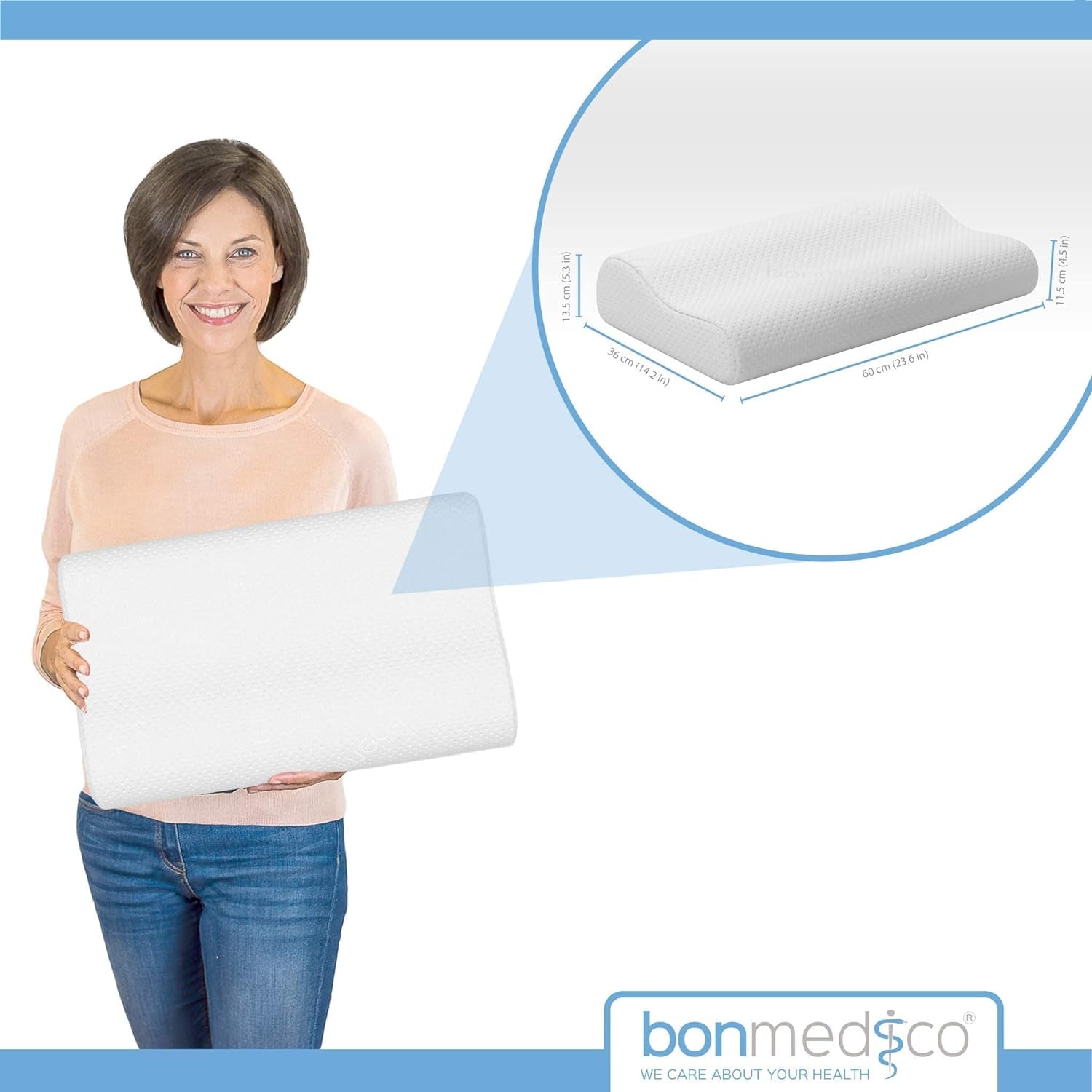 Bonmedico Grand oreiller ergonomique - Oreiller orthopédique de soutien du cou - Oreiller cervical pour dormeurs latéraux et dormeurs sur le dos - Oreiller en mousse à mémoire de forme - Oreiller de sommeil pour adultes - Cadeaux bien-être Oreillers orthopédiques cervicaux Naty Shop