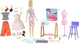 Barbie HDY90 - Poupée de créateur de mode (30,40 cm) et studio, plus de 25 accessoires de design et de mode, bureau design, chaise, machine à coudre, échantillons textiles, mannequin et plus, jouet pour 3 ans et plus