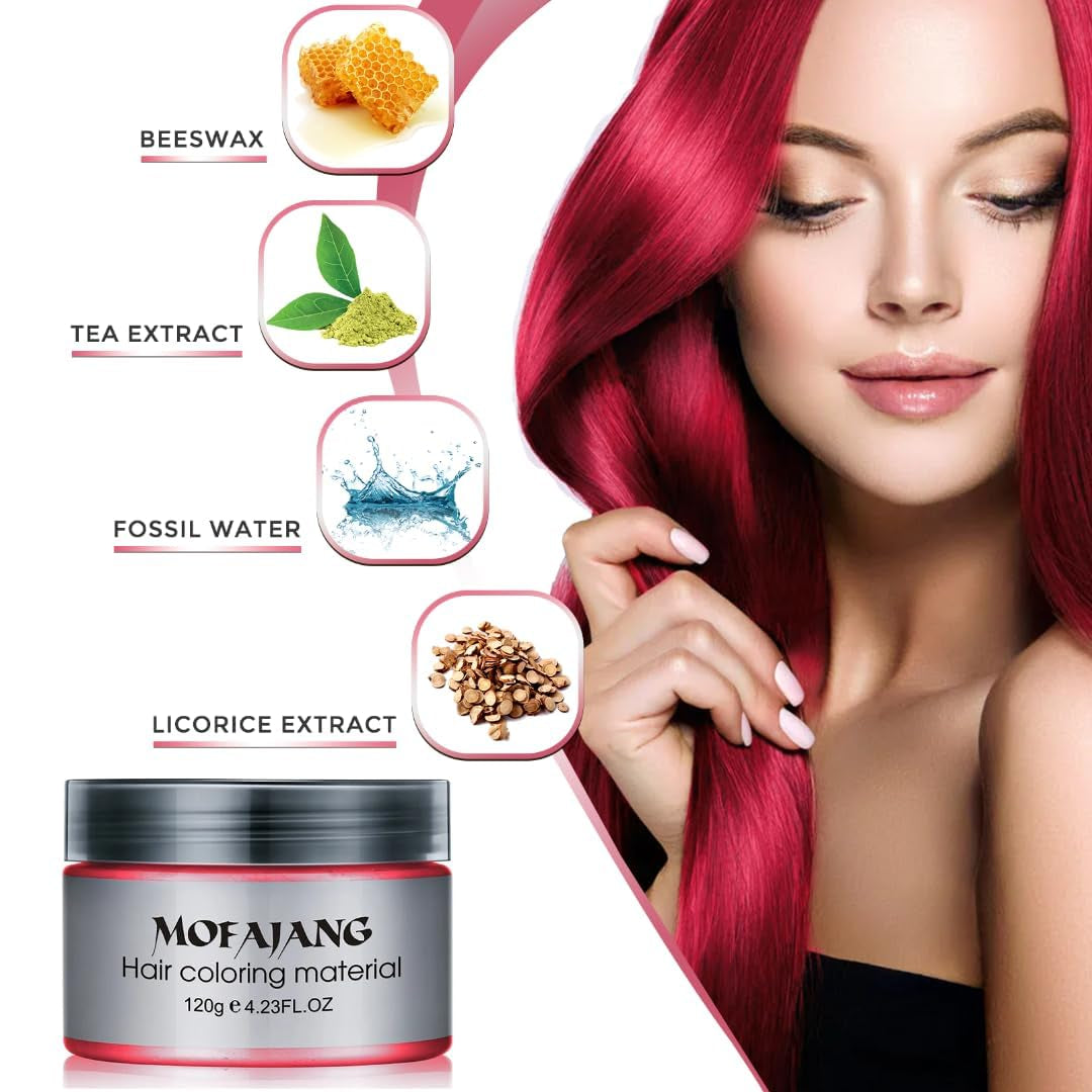 Coloration temporaire des cheveux 4,23 onces de cire de couleur pour hommes femmes lavable couleur naturelle pommade teinture capillaire instantanée pour fête cosplay Halloween (rouge) Naty Shop Hair Dye