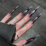 Mouyouglow longs ongles Stiletto laiteux blanc dégradé rose paillettes Cool faux ongles avec colle rose Ombre paillettes ongles artificiels