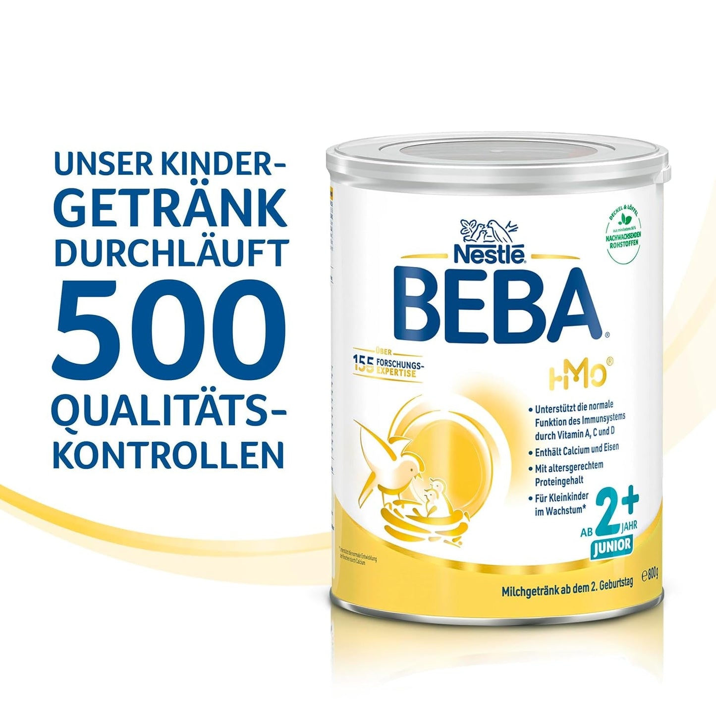 Boisson lactée BEBA Junior 2+ à partir de 2 ans, Avec HMO, Teneur en protéines adaptée à l'âge, Lactose uniquement, Sans huile de palme, Sans huile de poisson, Aliments pour tout-petits, Lait en poudre pour bébé, Lot de 6 (6 x 800 g)