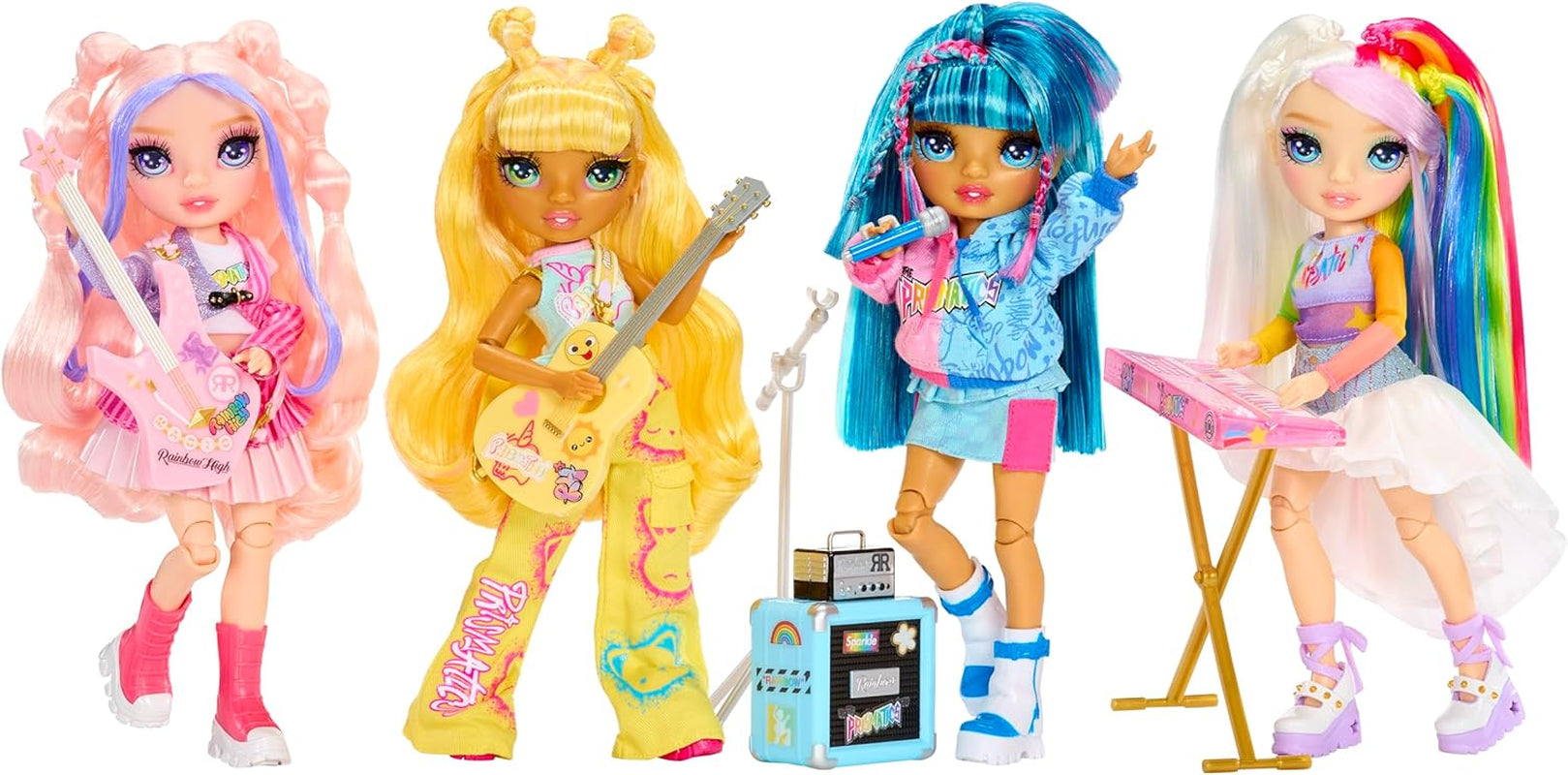Rainbow High Junior High Rock Band - Amaya, Rainbow Colors - Poupée mannequin de 23 cm avec clavier, personnalisable avec des autocollants, jouet articulé et mignon pour enfants à partir de 4 ans