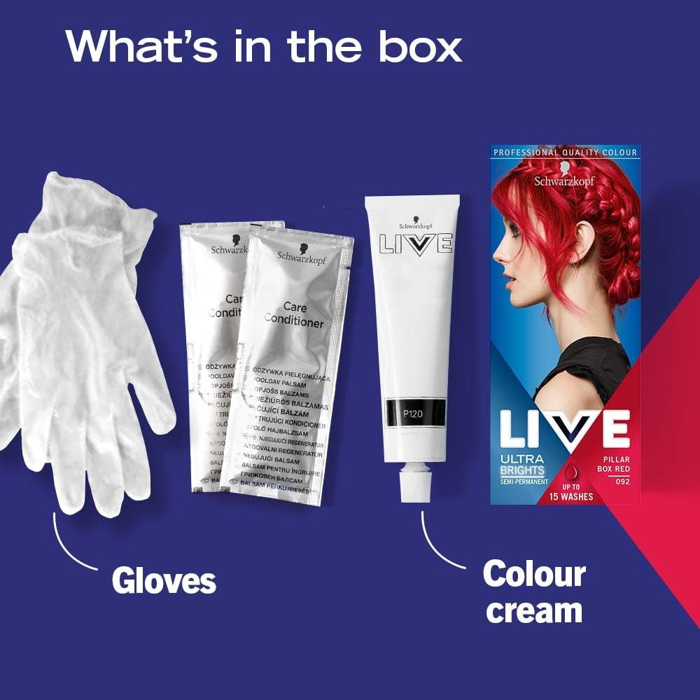 Teinture capillaire Live ultra brillante ou rouge pastel 3 pièces couleur semi-permanente dure jusqu'à 15 lavages - 092 Pillar Box Red Naty Shop Hair Dye