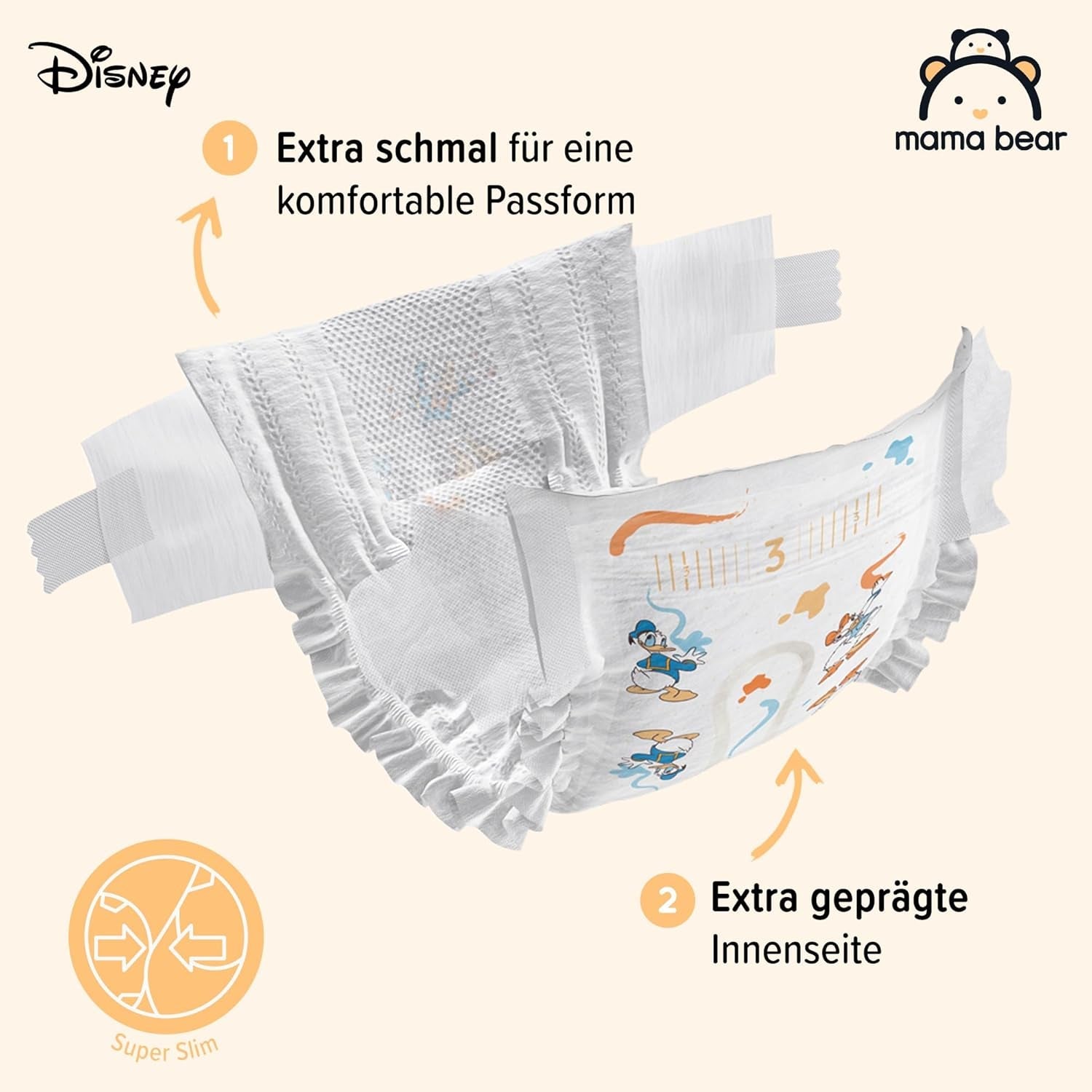 Marque Amazon : Mama Bear Disney Couches Ultra Dry, taille 3 (4-9 kg) – Boîte mensuelle, blanche, 172 pièces (2 paquets de 86)